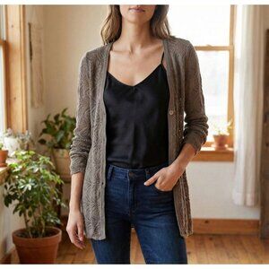 Lineamaglia Italy Duster Cardigan One Button Open Knit Crotchet Womens Size S